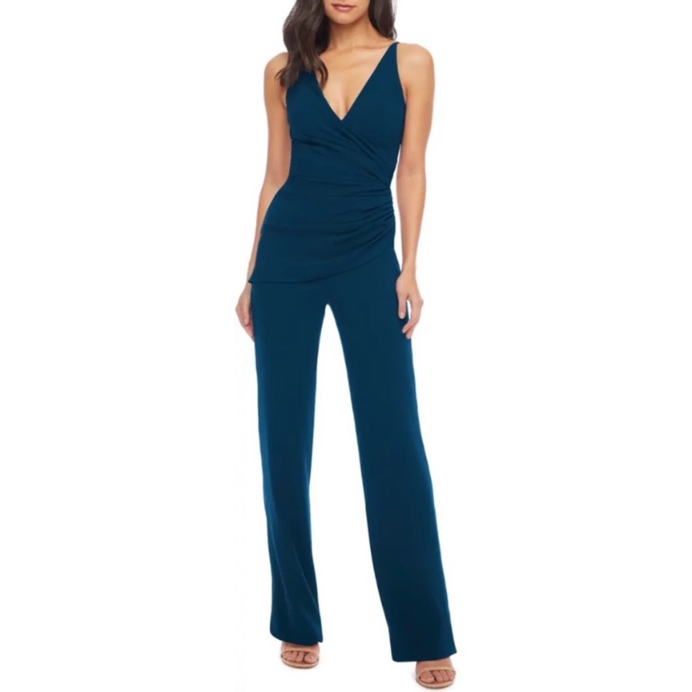 New Dress the Population Sam Ruched Jumpsuit in Peacock Blue Size XS